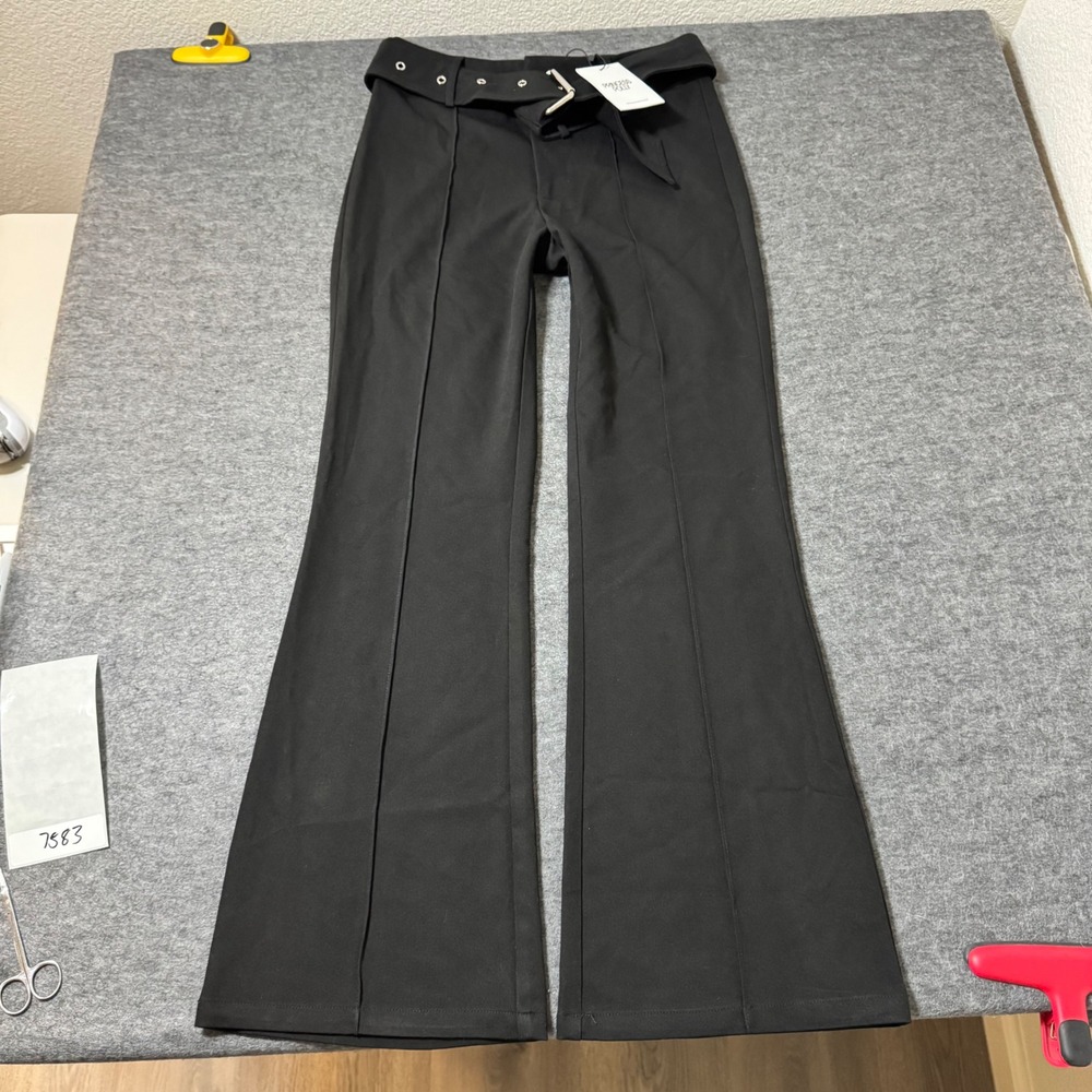 NEW Princess Polly Martinaz Pants Black Belted Flare Leg Trousers US 4